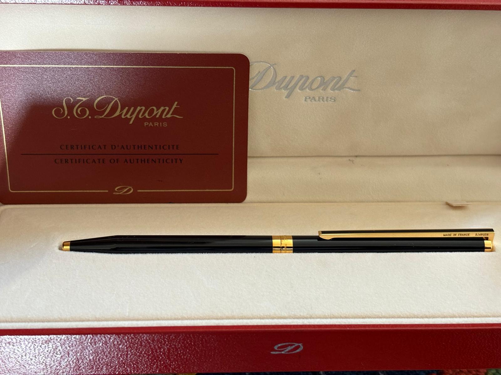S.T. Dupont slim black lacquer pen with gold trim